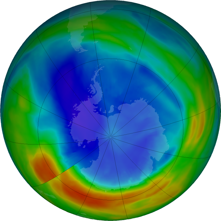 Antarctic ozone map for 29 August 2020